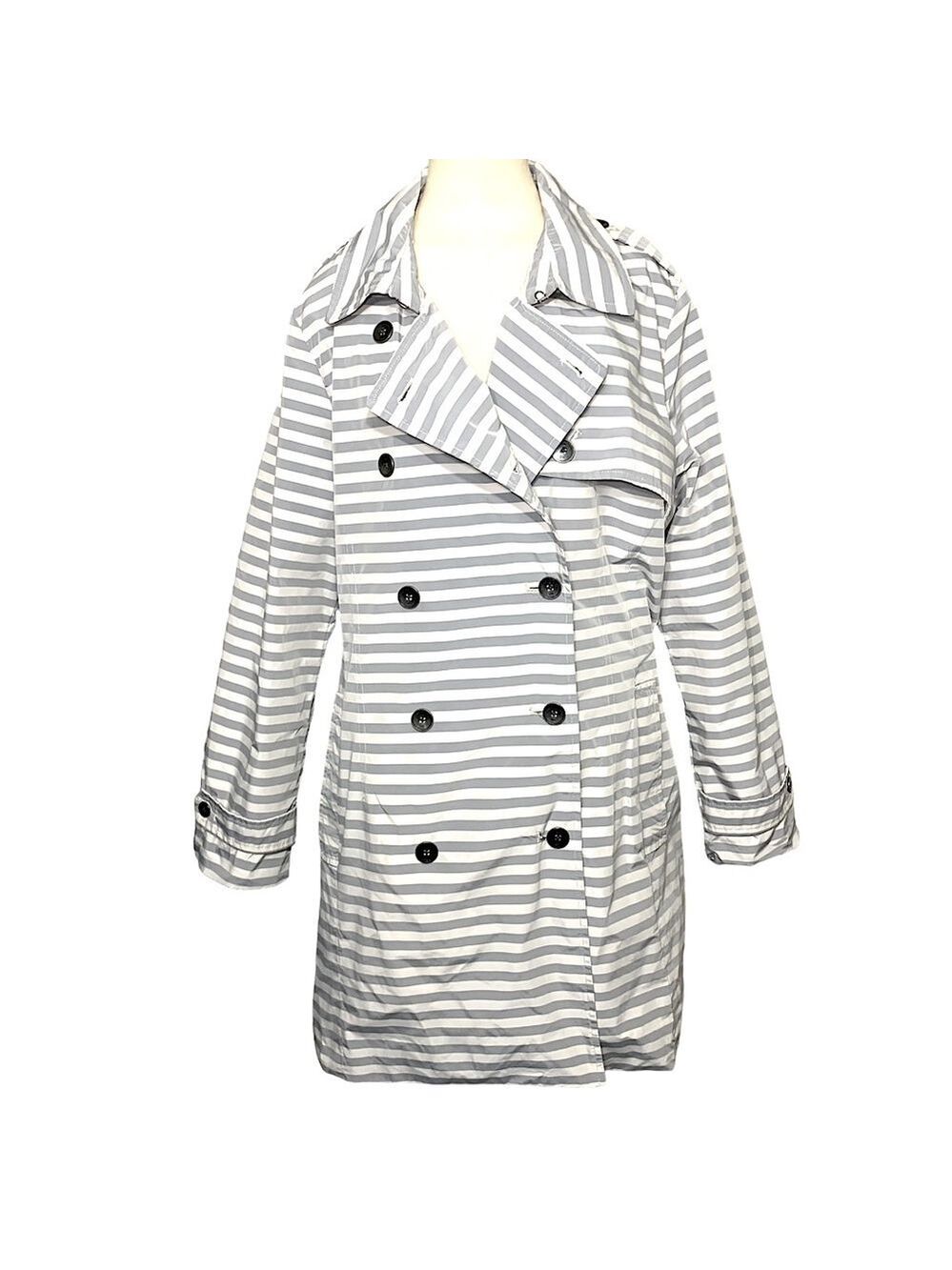 D Hayes Trench Coat Windbreaker Sz 2XL Gray White Striped Water repellant